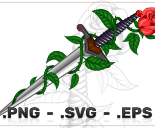 Vector Design Of Rose With Dagger