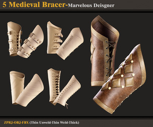 5 Medieval Bracers /Marvelous Designer-Models