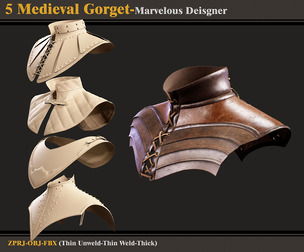 5 Medieval Gorgets/Marvelous Designer-models