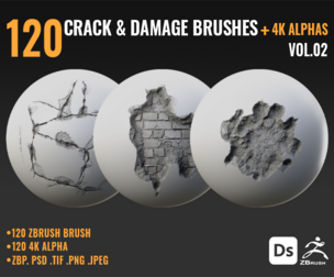120 CRACK & DAMAGE BRUSHES + 4K ALPHAS - VOL 02