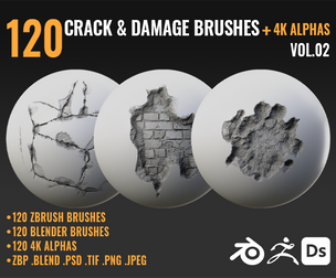 120 CRACK & DAMAGE BRUSHES + 4K ALPHAS - VOL 02