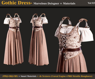 Gothic Dress- Marvelous Designer-Models+Materials