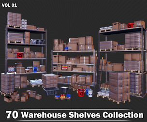 70 Warehouse Shelves Collection Game Ready VOL01
