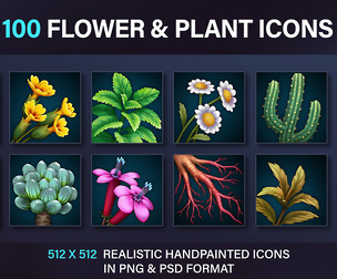 Flower Plant Herb Root And Mushroom Icons