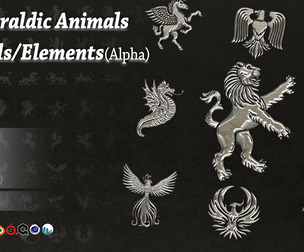 170 Heraldic Animals Symbols/Elements(Alpha,Brush)
