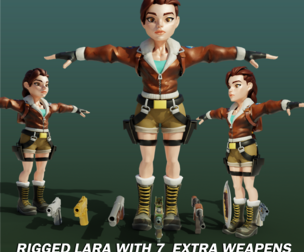 Lara fully Rigged extra 7 Weapons