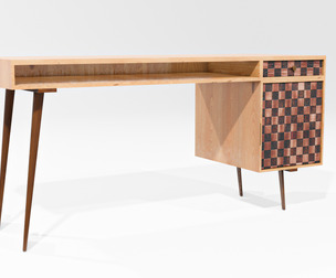 Mid-Century Modern Wooden Desk with Cabinet