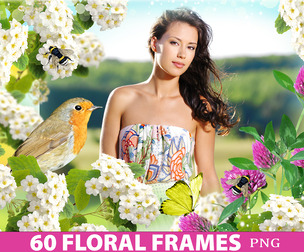 60 Flower Frames, spring flowering, summer clipart