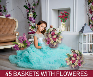 45 Baskets Flowers, Natural Summer Flower, Spring