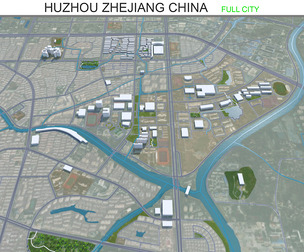 Huzhou city Zhejiang China 3d model 50km