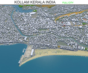 Kollam city Kerala India 3d model 30km