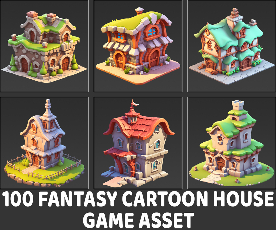 100 Fantasy Cartoon House Home Building Game Asset