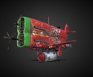 Stylized realistic red-green airplane