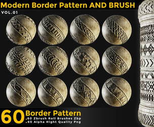 60 Modern Border Pattern ZBrush Roll Brush Zbp