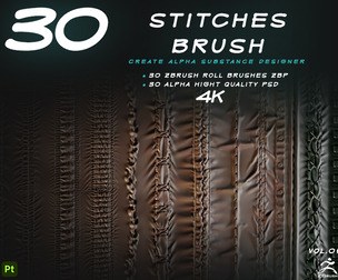 30 Seam & Zbrush Stitch Brushes & Alpha
