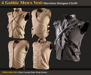 4 Gothic Men's Vests-zprj-obj-fbx