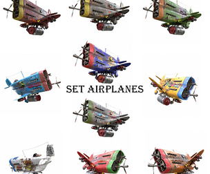 Set of stylized realistic airplanes