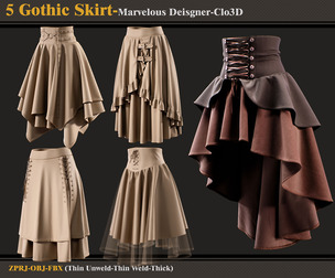 5 Gothic Skirts-Marvelous Designer-ZPRJ- FBX - OBJ