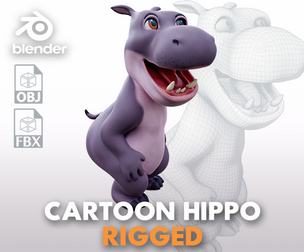 Hippo - rigged cartoon character for blender