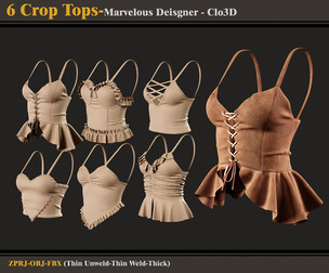 6 Crop Tops-Marvelous DesignerZPRJ - FBX - OBJ