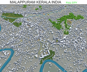 Malappuram city Kerala India 3d model 20km