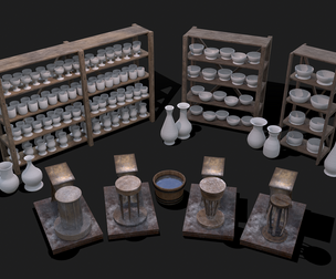 Full Earthenware Pottery Shelves and Wheels