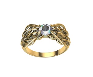 Contemporary Diamond  Wavy Lines Ring