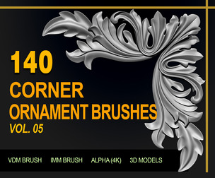 140 Corner Ornament Brushes, Alphas, 3DModels Vol5