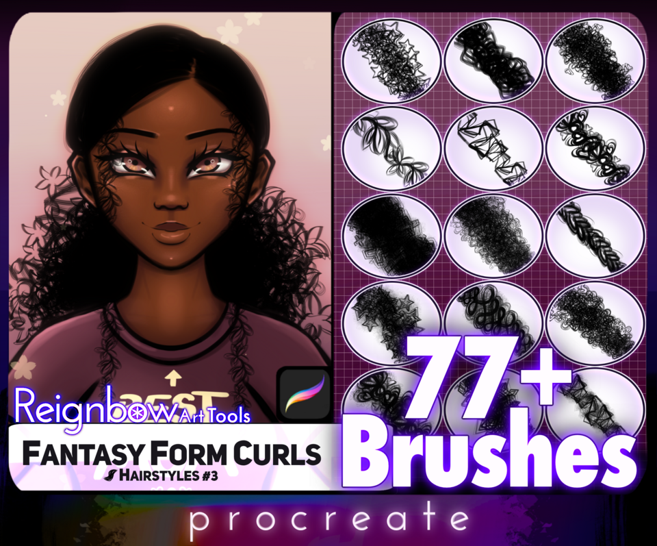 Hair Styles 3 Fantasy Curl Brushes Procreate