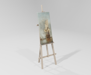 Wooden Easel with Oil Painting of a Ship