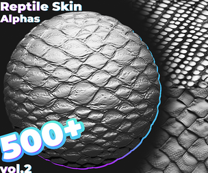 500+ Reptile, Dragon Alphas for ZBrush vol.2