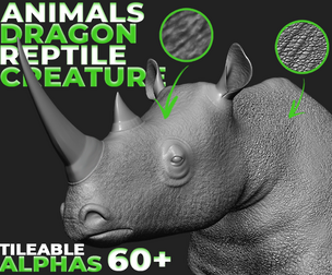 60+ Animals, Dragon, Reptile Alphas for ZBrush