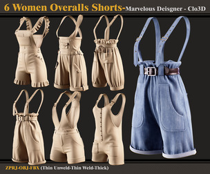 6 Women Overall Shorts-Marvelous Designer-Clo3D