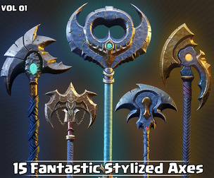 15 Fantastic Stylized Axes VOL01 Game Ready