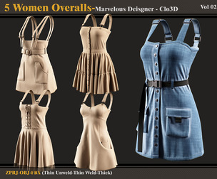 5 Women Overalls-Marvelous Designer-Clo3D-FBX-OBJ