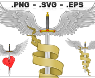 Vector Design Of Medieval Sword With Wings