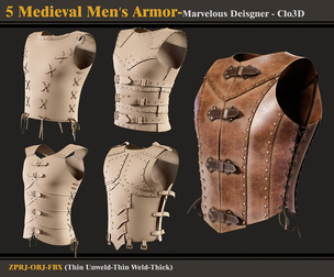 5 Medieval Men Armor -Marvelous Designer-obj-fbx