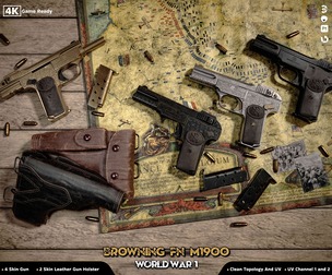 FN M 1900 Colt ww1/3D Model+Full Tutorial