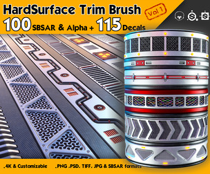 100 HardSurface Trim Brush (4K) + 115 Alpha Decals