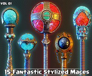 15 Fantastic Stylized Maces Game Ready VOL01
