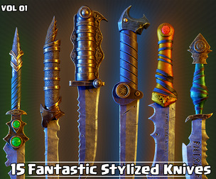 15 Fantastic Stylized Knives Game Ready VOL01