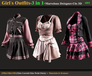 3 in 1 Girl Outfits- MD-Clo3 -Models-Materials-