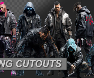 Cyberpunk Thug Male PNG Cutout Pack