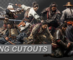 Japanese Samurai Warrior PNG Cutout Pack