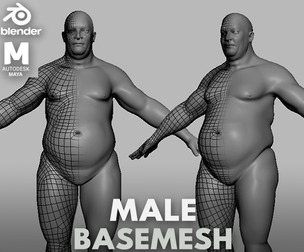 Fat Male Anatomy BaseMesh - Topology + UV Map
