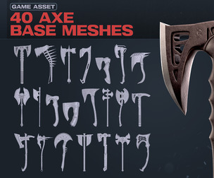 40 Axe Basemesh Models (Game Ready Assets)