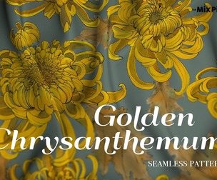 Golden Chrysanthemum Seamless Pattern Set