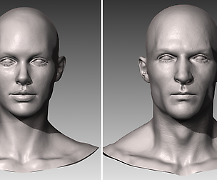 Realistic White Male and Female Head Bundle