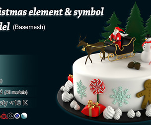 50 Christmas element & symbol 3D model (Basemesh)