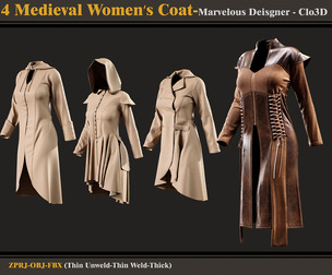 4 Medieval Women Coat-MD-Clo3D- FBX - OBJ